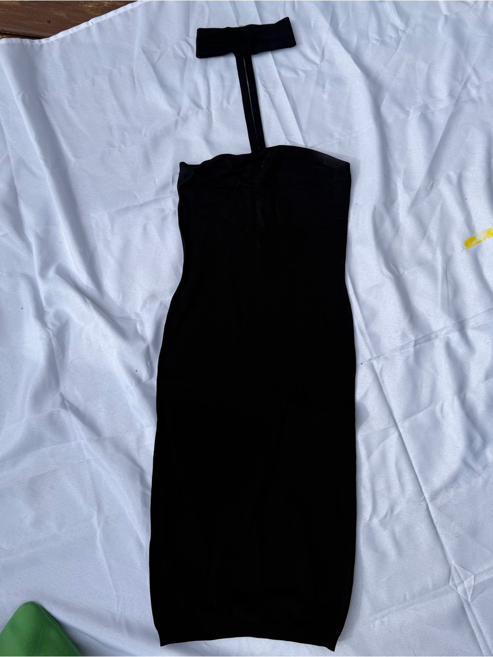 Central Park West Black One-Shoulder Bodycon Dress with Neck Strap